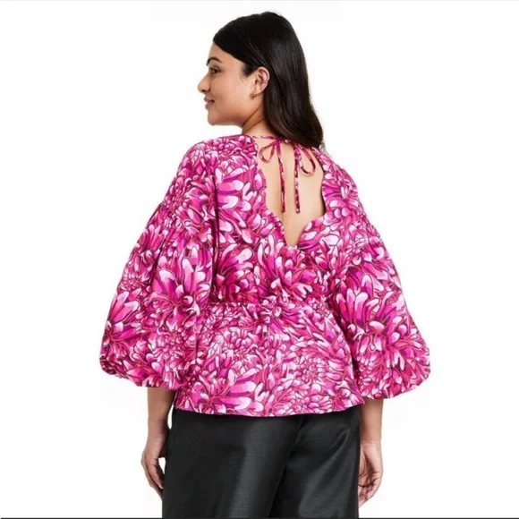 NWT Kika Vargas for Target Mum Floral Scallop Back Blouse Pink - Picture 5 of 5